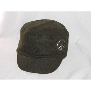 Scala Pronto Green Cap w Peace Sign %50 Wool Warm Winter Hat